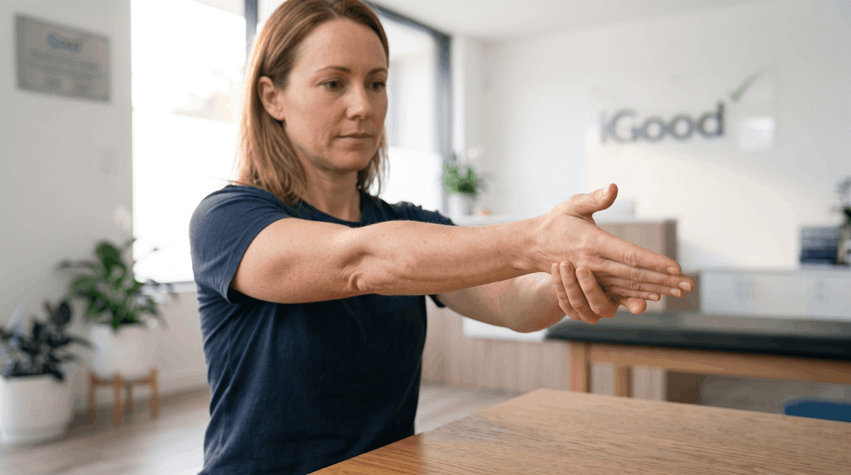 Wrist flexor stretch for tendon mobility